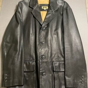 Joseph Abboud Black Leather Trench Coat